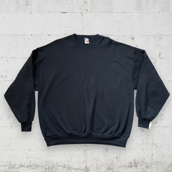 Vtg 90s Men's 2XL Jerzees Black Crewneck Sweatshirt Deadstock Blank NWTs USA - Picture 1 of 8
